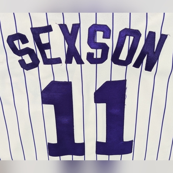 Majestic MLB Arizona D-Backs Men's XL Ivory Purple Pin-stripe #11 Sexson Jersey - Picture 10 of 16